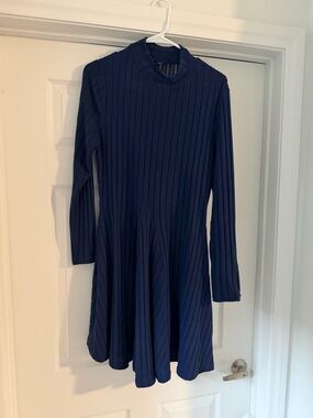 SHEIN Navy Blue Ribbed Long Sleeve Mini Dress